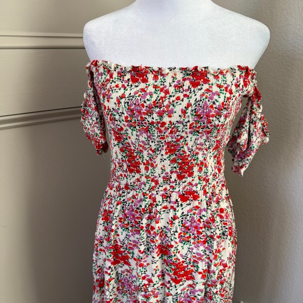 Lulus View From Meadow M Cream Floral Off Shoulder Midi Dress - Picture 3 of 5
